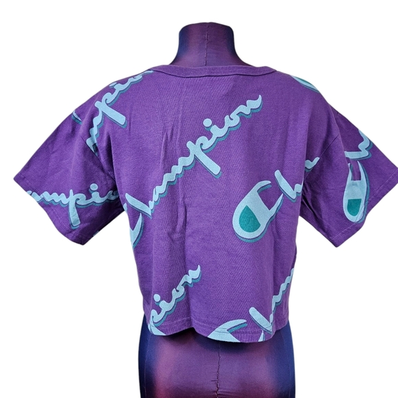 Champion Reverse Weave Purple Script Logo Cropped Tee-Shirt Size Small Women J1 - Picture 4 of 7